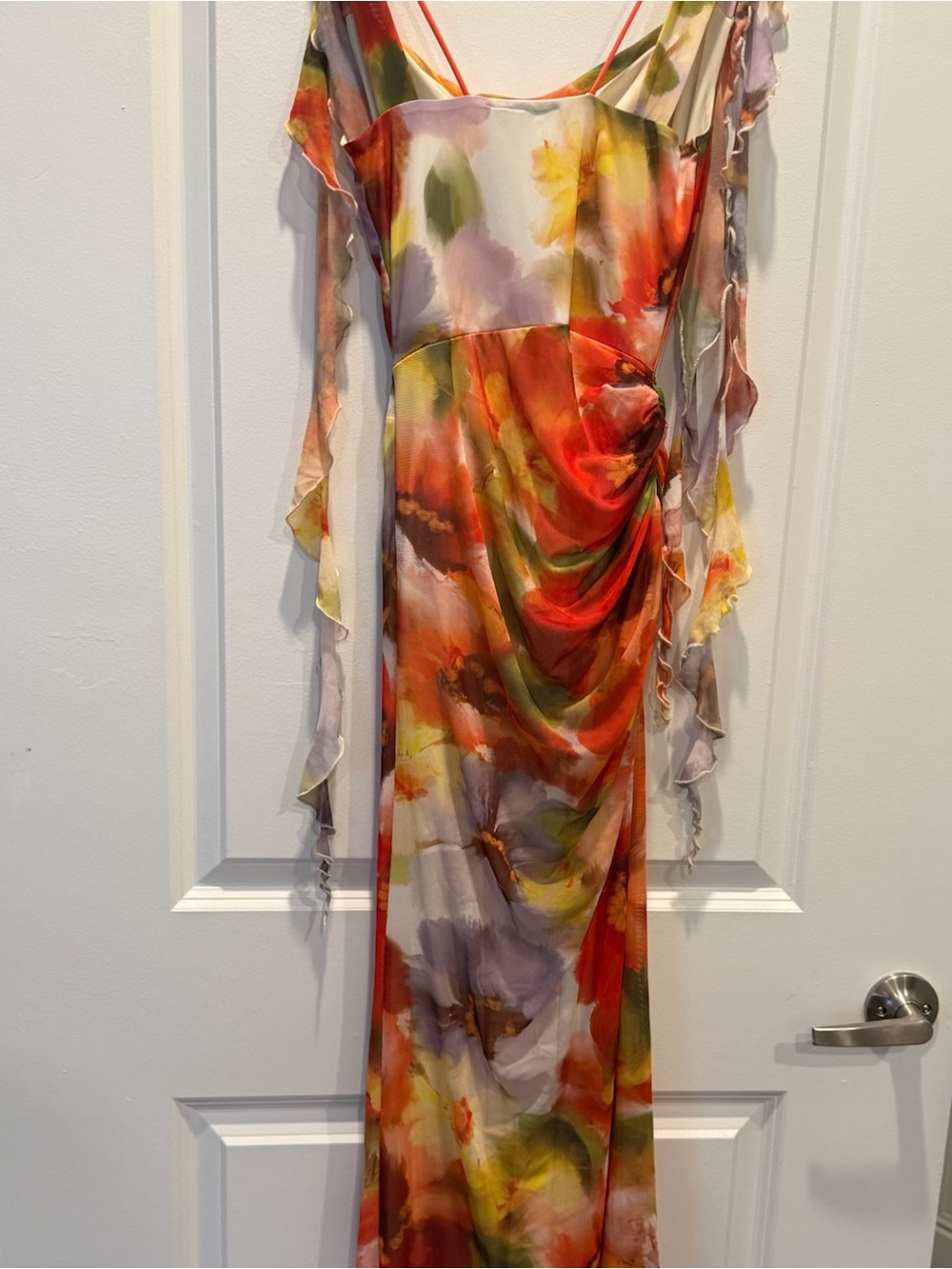 ASOS Orange Multi-Color Floral Ruffle Maxi Dress - Picture 3 of 6